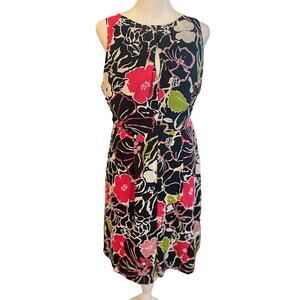 Banana Republic Black, Pink, & Green Floral Sleeveless Dress Size 8‎